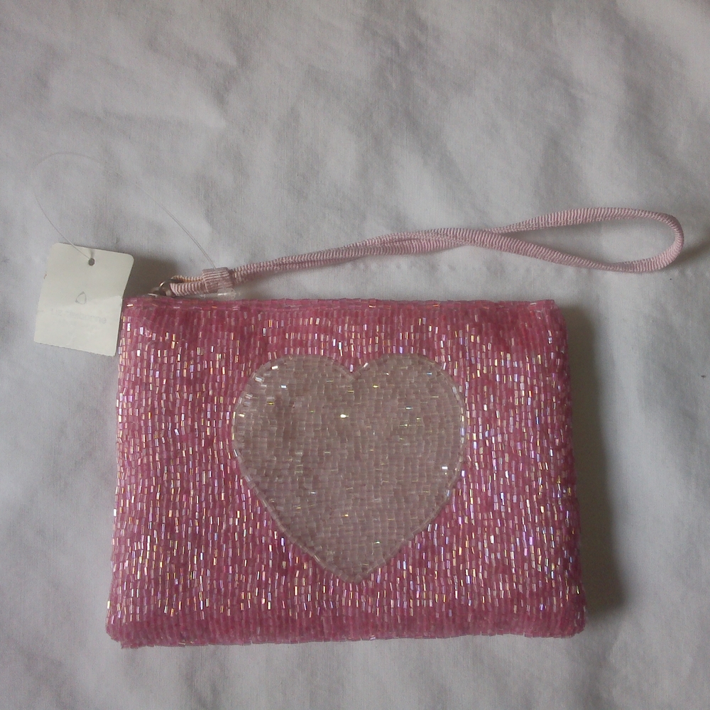 Liz Claiborne Pink Heart Sequin Wristlet Clutch